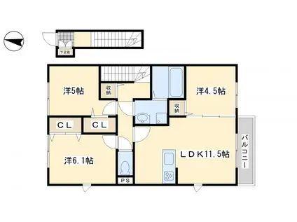 フォレスト三ヶ森(3LDK/2階)の間取り写真