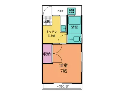ハニー湘南(1K/2階)の間取り写真
