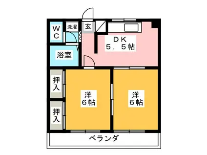 グランドール散田(2DK/2階)の間取り写真