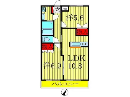 プロニティおおたかの森(2LDK/1階)の間取り写真