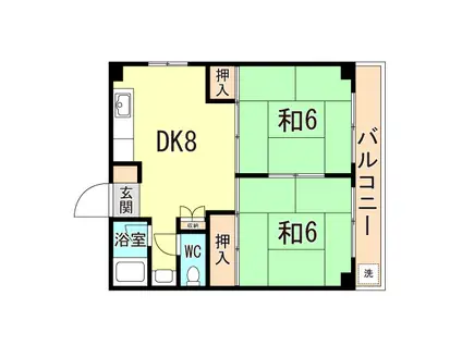 第2南マンション(2DK/2階)の間取り写真