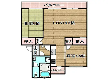 高槻下田部団地A棟35棟(2LDK/2階)の間取り写真