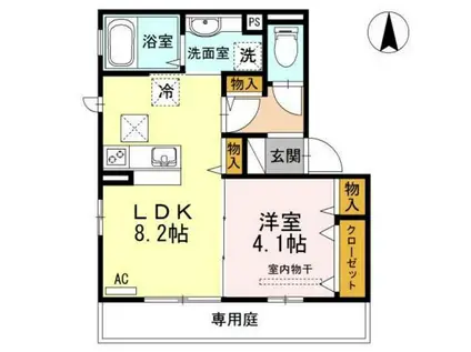 AVENUE城山(1LDK/1階)の間取り写真