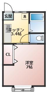 コーポ新星(1K/2階)の間取り写真