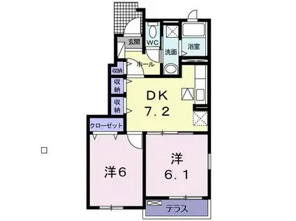 ラフォーレSB(2DK/1階)の間取り写真