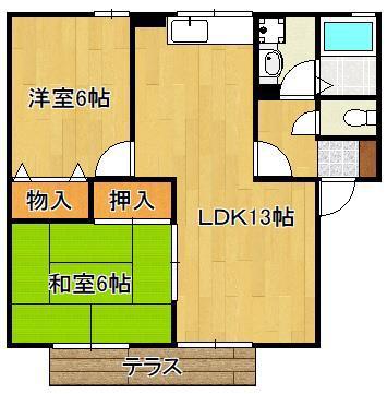 パストラル湯川 B棟(2LDK/2階)の間取り写真