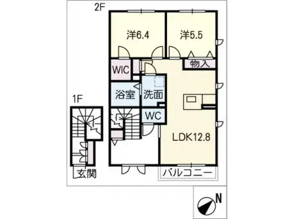 アリエッタK(2LDK/2階)の間取り写真