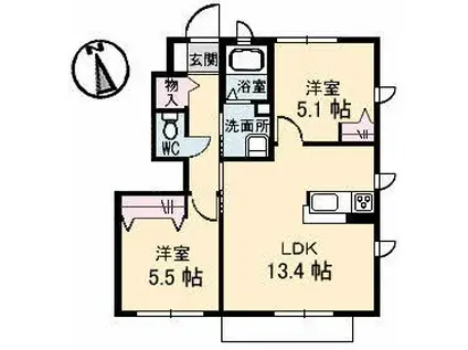 ブランシェ-M B棟(2LDK/1階)の間取り写真