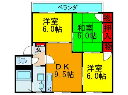 ハイツボナール(3DK/1階)の間取り写真