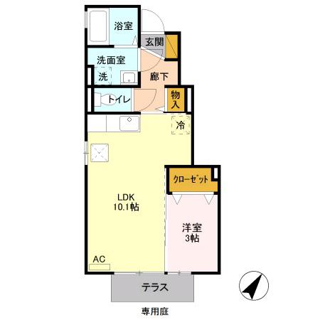 セジュールちゃうす(1LDK/1階)の間取り写真