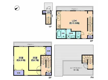 リュクス目黒不動前(2LDK/2階)の間取り写真