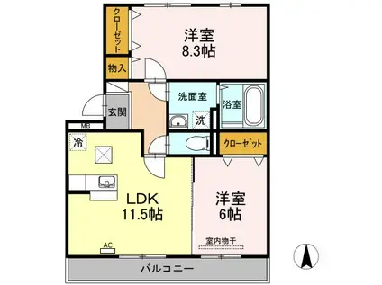 リバーパレス B(2LDK/1階)の間取り写真
