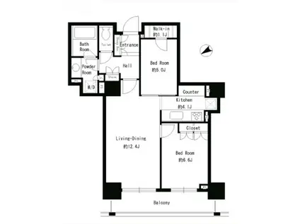パークタワー芝浦ベイワードアーバンウイング(2LDK/14階)の間取り写真