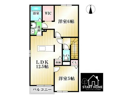 クラール南矢三B(2LDK/2階)の間取り写真