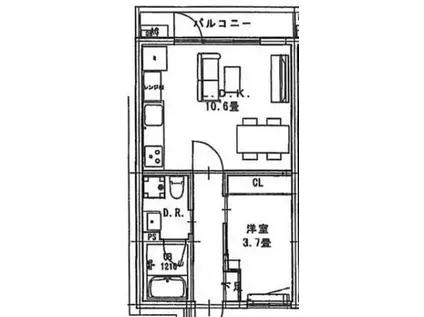 クリフビレッジ B棟(1LDK/2階)の間取り写真