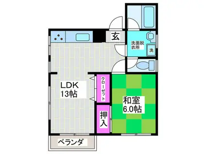 長居グリーンヒル(1LDK/3階)の間取り写真