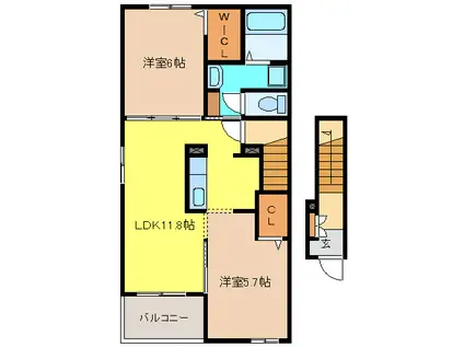 ジェルメ橋爪 I(2LDK/2階)の間取り写真