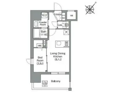 シーズンフラッツ渡辺通(1LDK/2階)の間取り写真