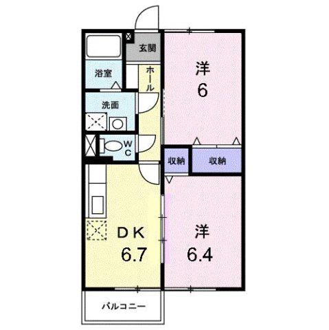 サンスクエア21・B(2DK/1階)の間取り写真