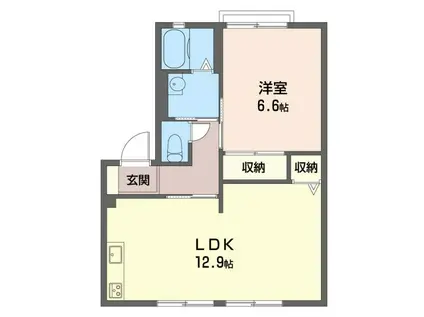 ベルパティオB棟(1LDK/1階)の間取り写真