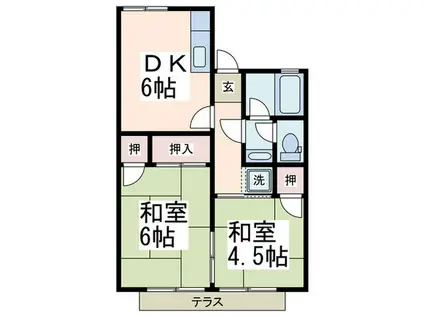 シャルム藤ヶ丘(2DK/1階)の間取り写真