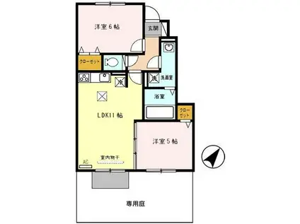 シティーハウスウエハラII(2LDK/1階)の間取り写真