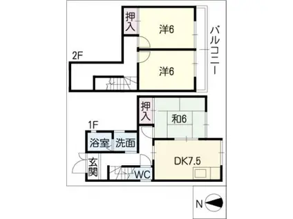 IWATAコートハウス中棟(3DK/2階)の間取り写真