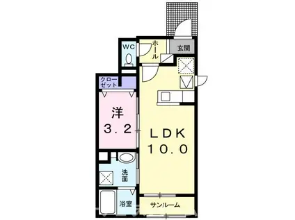 サンループ煌(1LDK/1階)の間取り写真