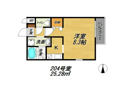 エルスタンザ伊丹(1K/2階)の間取り写真