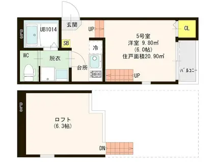 GARDEN和白(1K/2階)の間取り写真
