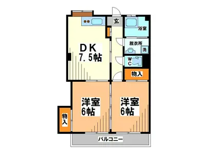 カーサ山上(2DK/1階)の間取り写真