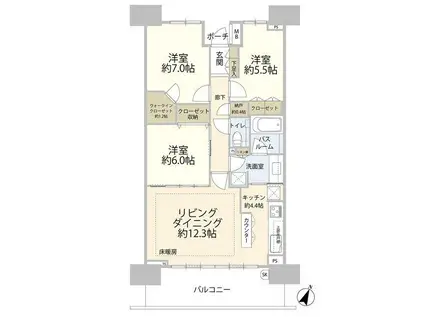 パークスクエア相模大野タワーアンドレジデンス(3LDK/17階)の間取り写真