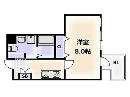 ベリーウェル阿倍野(1K/2階)の間取り写真