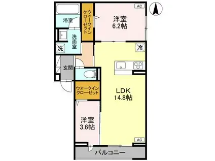 ディーポルックス B棟(2LDK/2階)の間取り写真