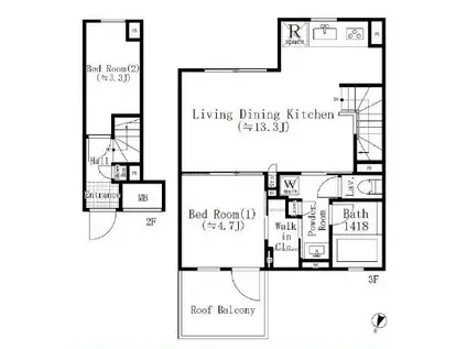 ASTILE碑文谷(2LDK/2階)の間取り写真