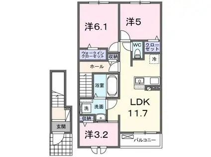ウェルシュガーデンII(3LDK/2階)の間取り写真