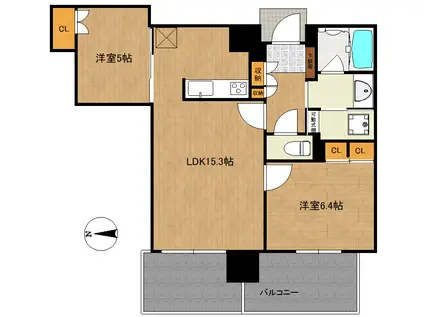 グランドメゾン浄水ガーデンシティセントラルフォレストII(2LDK/5階)の間取り写真