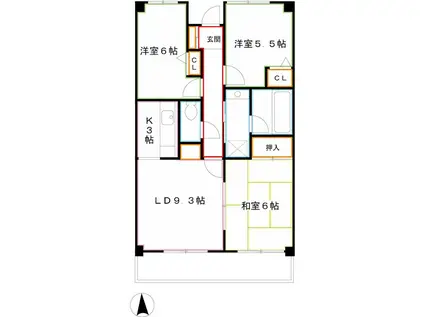 セントラルビレッジ(3LDK/2階)の間取り写真