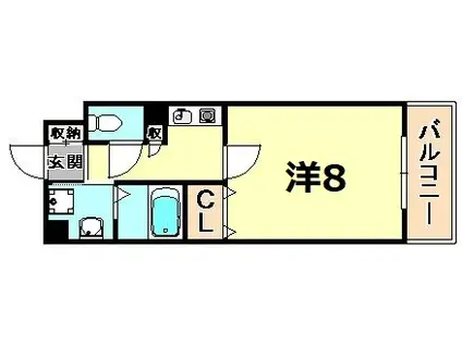 アミーグランコート三宮(1K/9階)の間取り写真