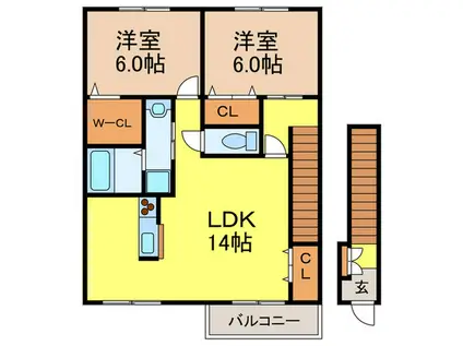 マイティーハイツ(2LDK/2階)の間取り写真
