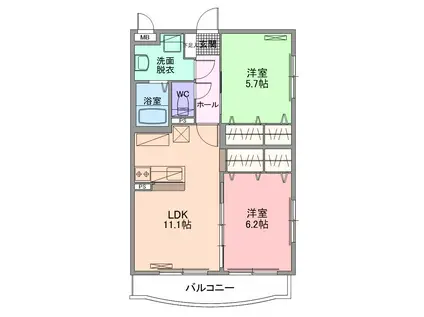 クレスト石上(2LDK/1階)の間取り写真