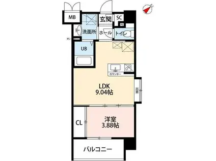 ウィングス西小倉(1LDK/4階)の間取り写真