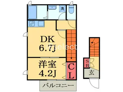 アムールII(1DK/2階)の間取り写真