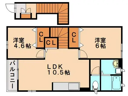 クレストールアサノA棟(2LDK/2階)の間取り写真
