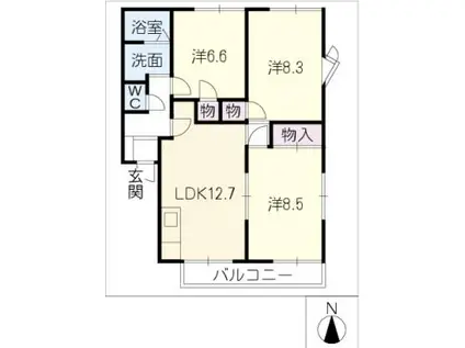 リバーサイド徳重A棟(3LDK/2階)の間取り写真