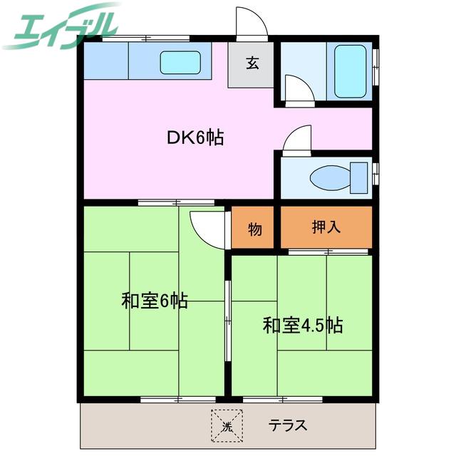コーポ石塚(2DK/1階)の間取り写真