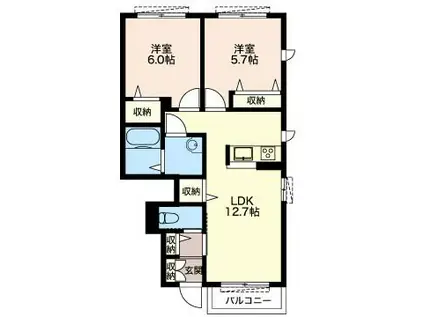  シュマンヴェールC(2LDK/1階)の間取り写真