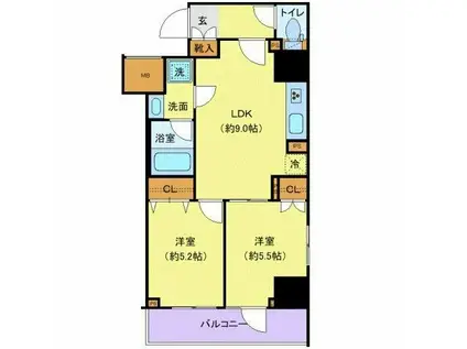 ジェノヴィア浅草IVスカイガーデン(2LDK/8階)の間取り写真