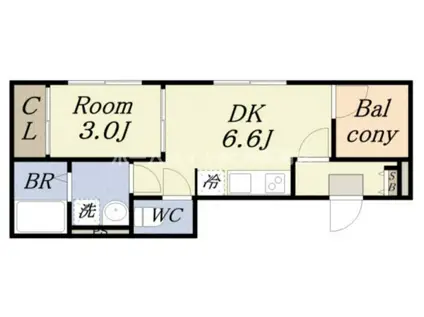 ハーモニーテラス港晴(1DK/3階)の間取り写真