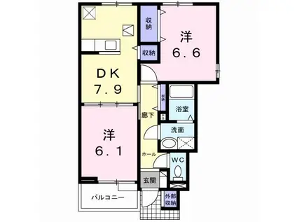 エクセレントリヴI(2DK/1階)の間取り写真